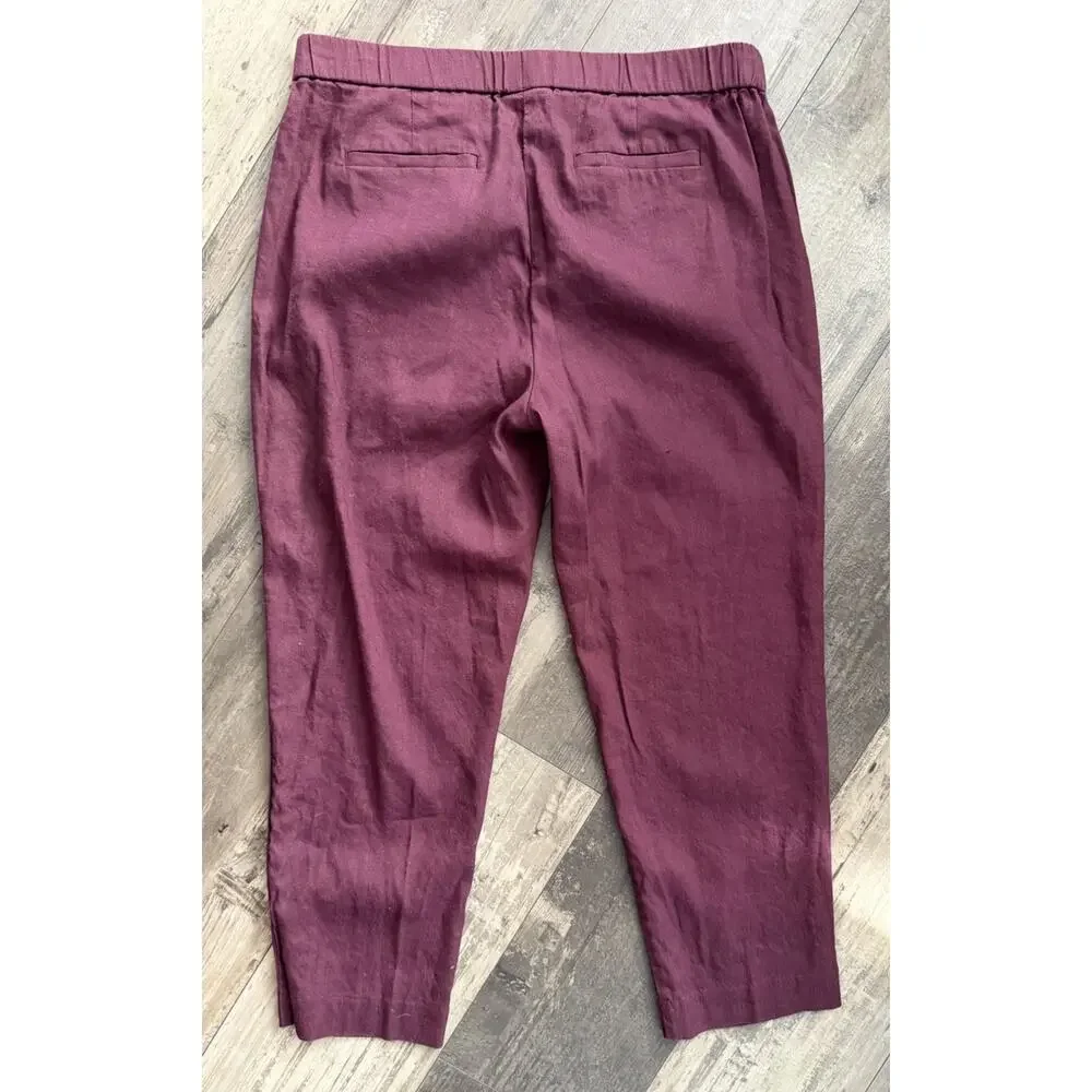 J.Jill Linen Stretch Burgundy 2 Piece Set Button Shirt & Cropped Pants M Petite